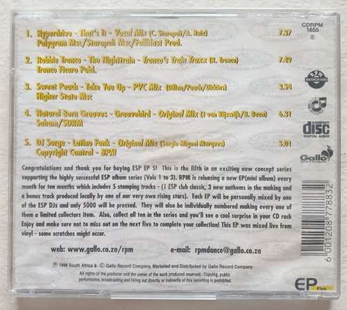 CD - E.S.P. FIVE FOR SUPERIOR RAVING - 1998 - SOUTH AFRICA - CDRPM1655 - LIMITED EDITION